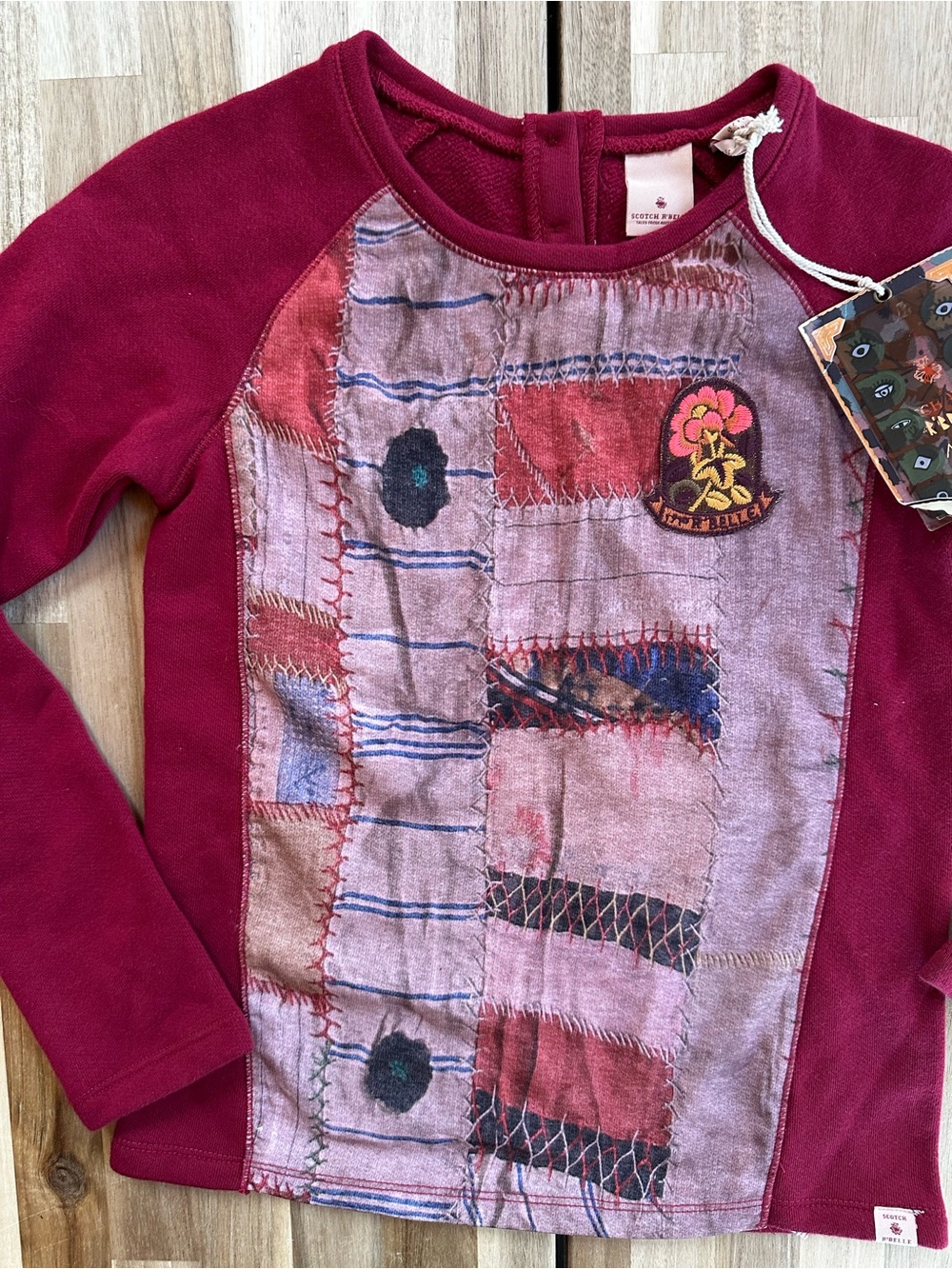 Scotch R'Belle Girls' Burgundy Patchwork Long-Sleeve Top